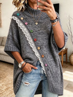 Top chic in maglia lunga con finiture in pizzo e dettagli multibottone (multicolore)