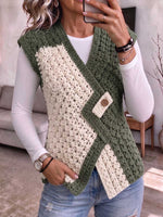 Zweifarbige, diagonal gehäkelte Strickweste für Damen mit Farbblockmuster