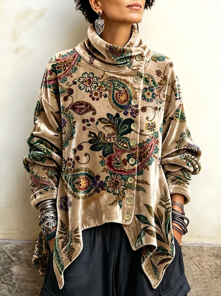 Top largo de terciopelo con estampado paisley estilo vintage