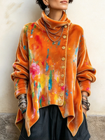Top asimmetrico in velluto con stampe artistiche di schizzi colorati
