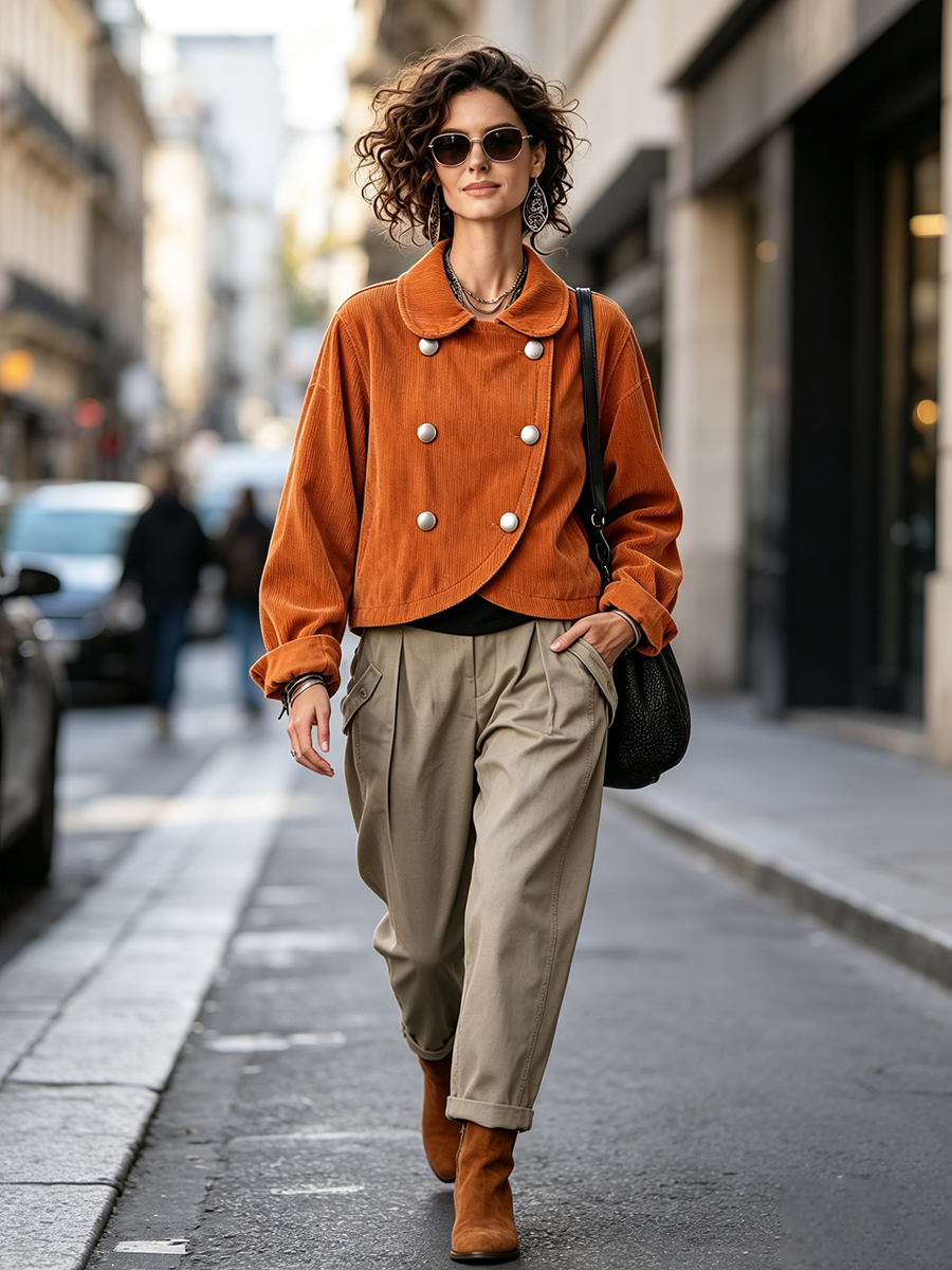 Chic Double-breasted Corduroy Jacket