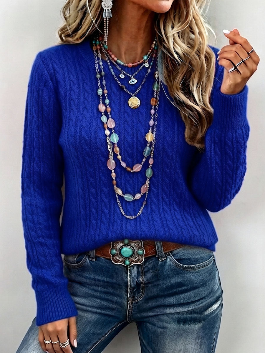 Cozy Classic Solid Cable-knit Crewneck Sweater