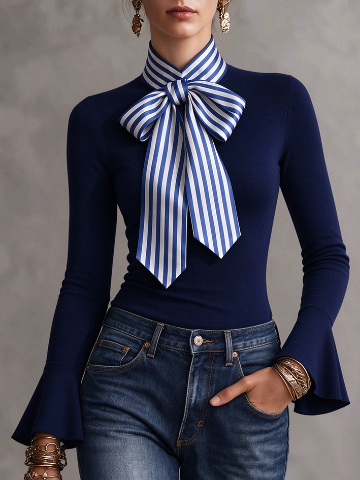 Elegante top elástico con pajarita a rayas