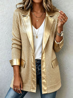 Elegante blazer in maglia dorata con eleganti finiture in ecopelle