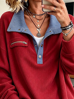Sudadera relajada de pana con cuello a rayas