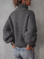 Pullover da donna in maglia larga casual a maniche lunghe a collo alto in tinta unita