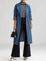 Women's Long-sleeved Casual Loose Denim Trench Coat With Lapel