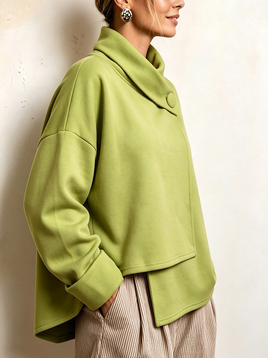 Cozy Asymmetric Cowl Neck Sweatshirt Top