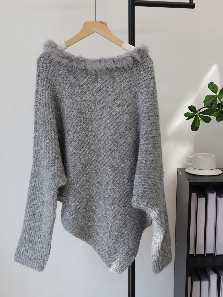 Christmas Knit Sweater With Plush Trim